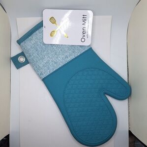 Teal blue silicone cotton oven mitt heat save hand cover kitchen glove